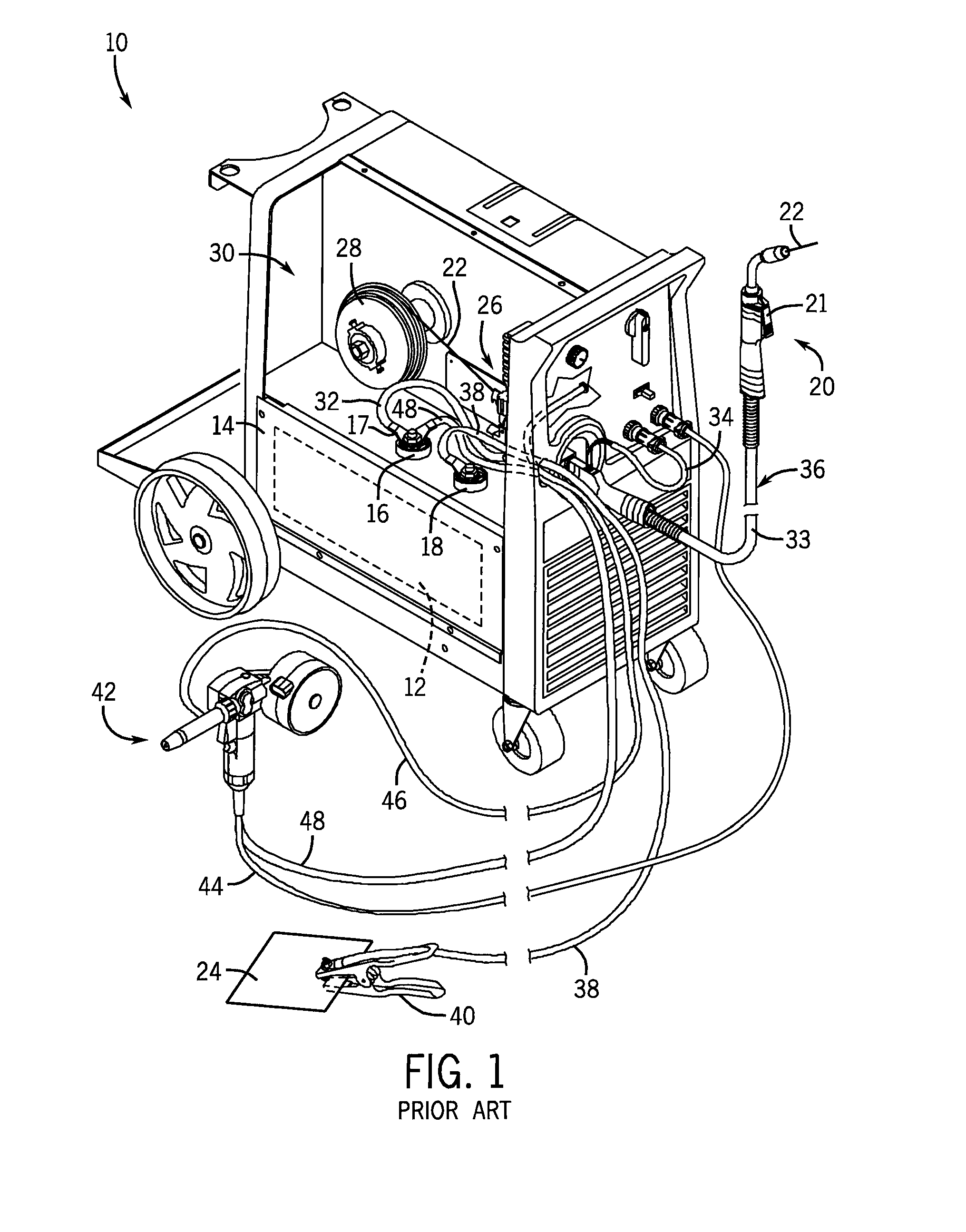 Dual power pin connector assembly for a mig welding machine