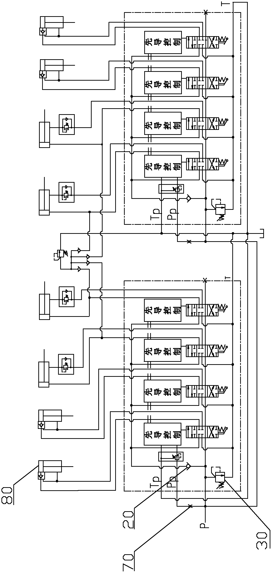 Hydraulic control valve and getting-off support leg control system of firefighting vehicle with hydraulic control valve