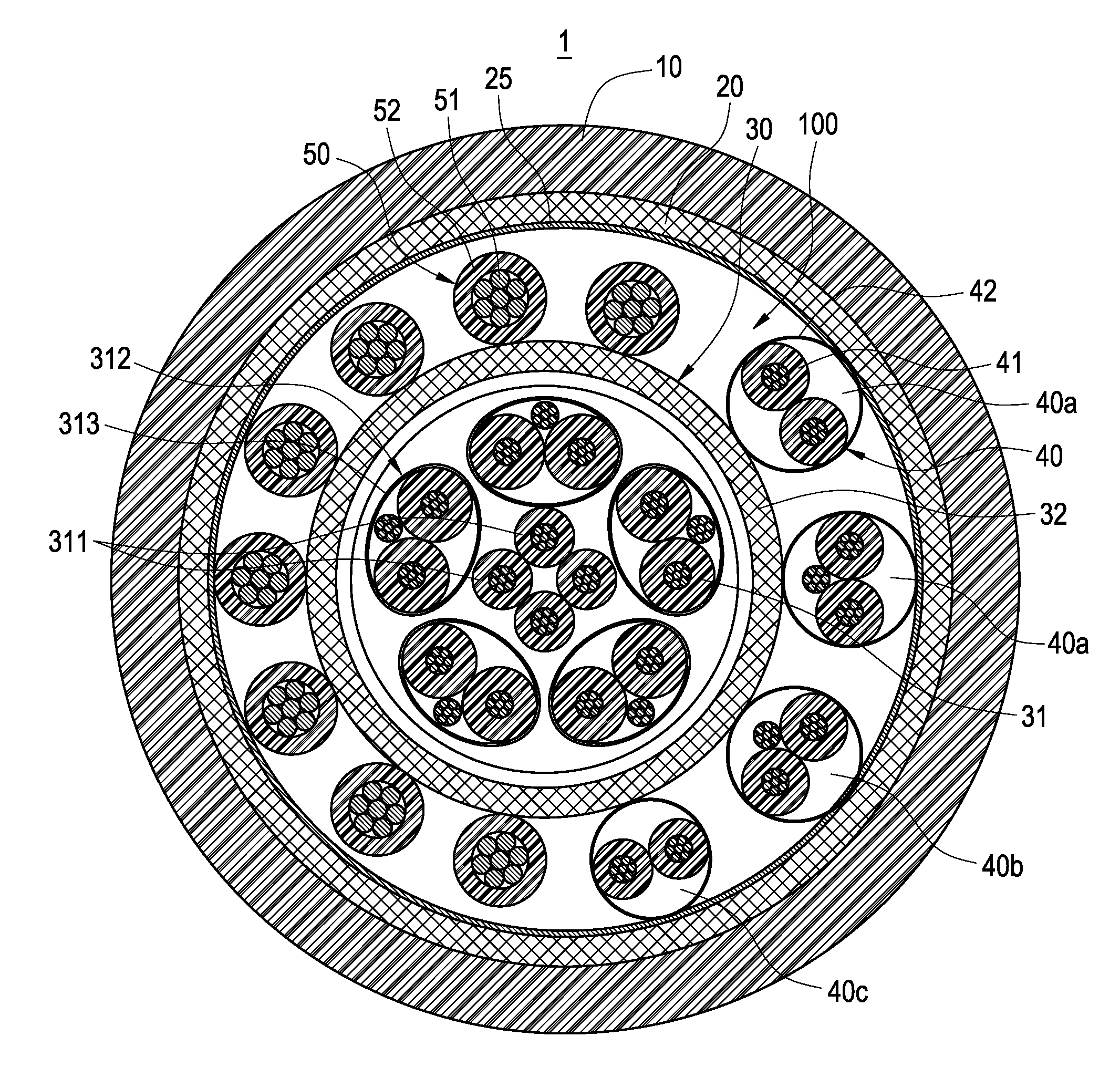 Cable for integrated data transmission and power supply