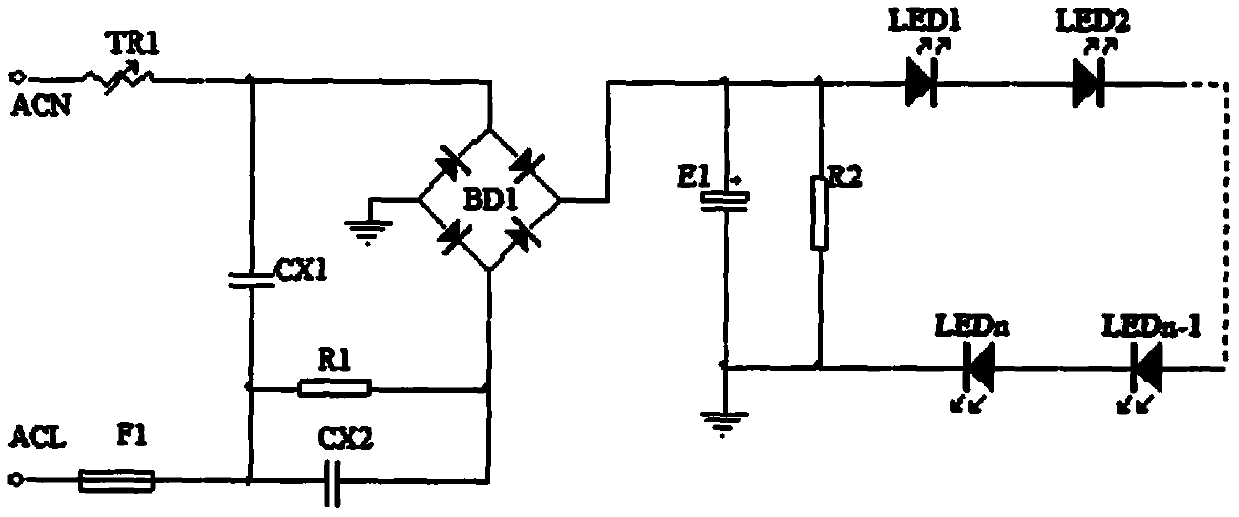 LED lamp which can be used in series with thyristor voice control switch