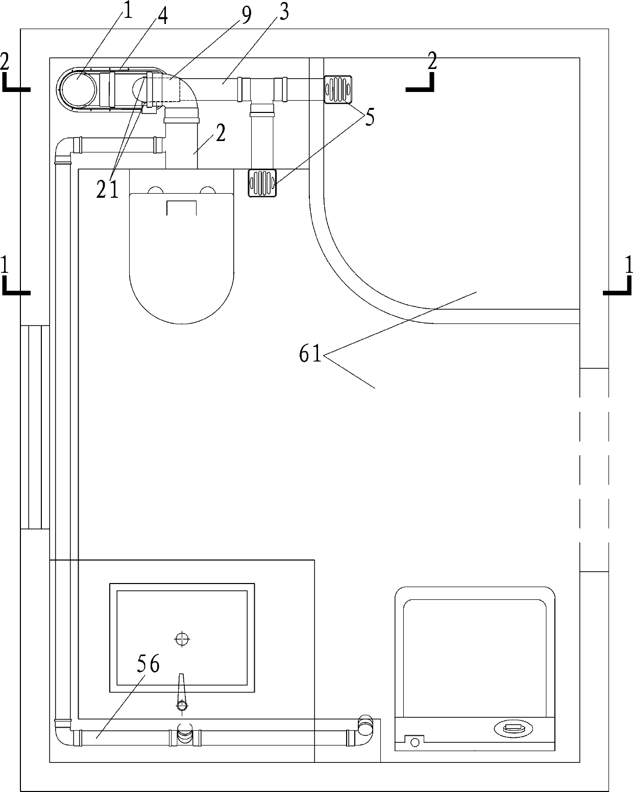 Same-floor drainage system of toilet without slab lowering