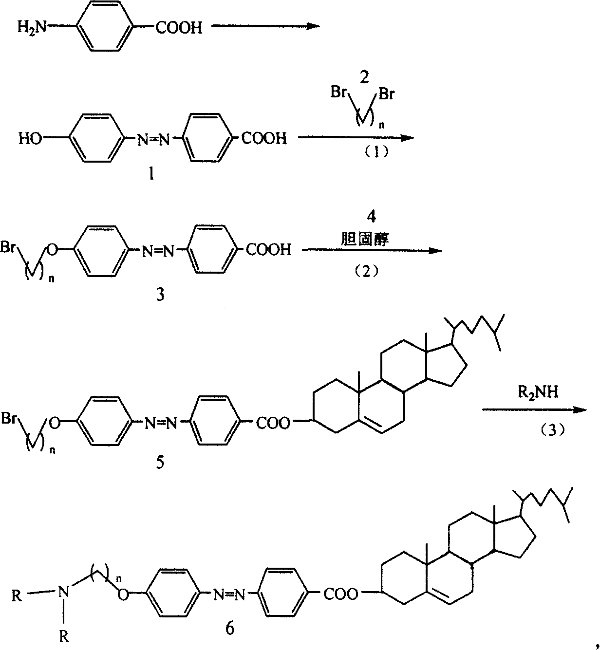 Cholesterol derivative containing azobenzene group, and its synthesizing method and use