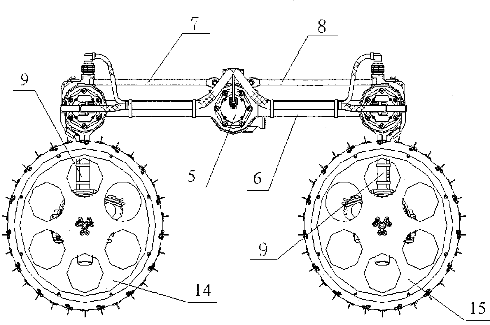 Six-wheel running system for interplanetary exploration patrol vehicle