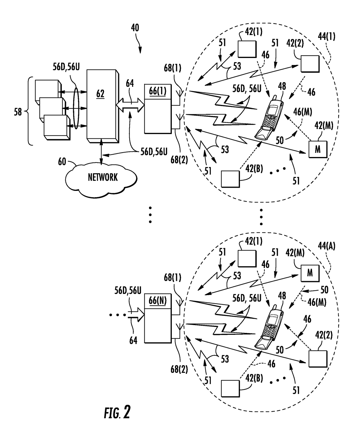 Ultrasound-based localization of client devices with inertial navigation supplement in distributed communication systems and related devices and methods