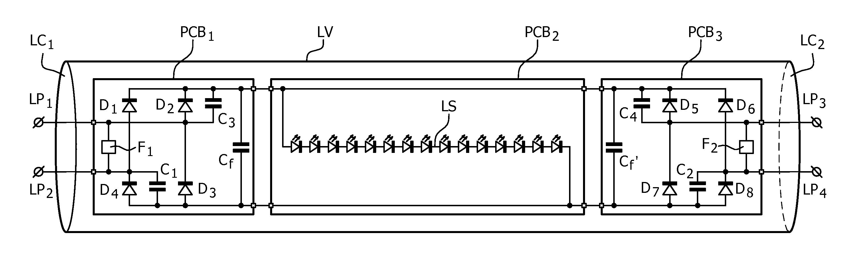 LED retrofit lamp with shunt capacitors across rectifier diodes for use with a ballast