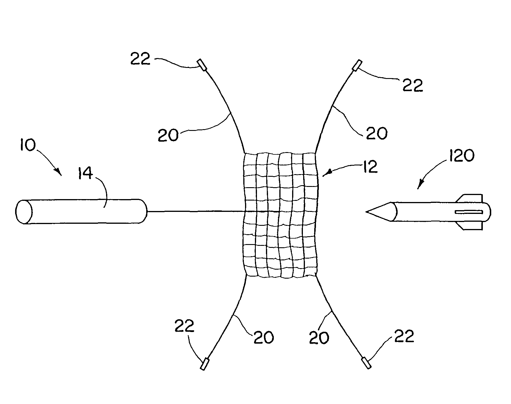 Interceptor projectile with net and tether