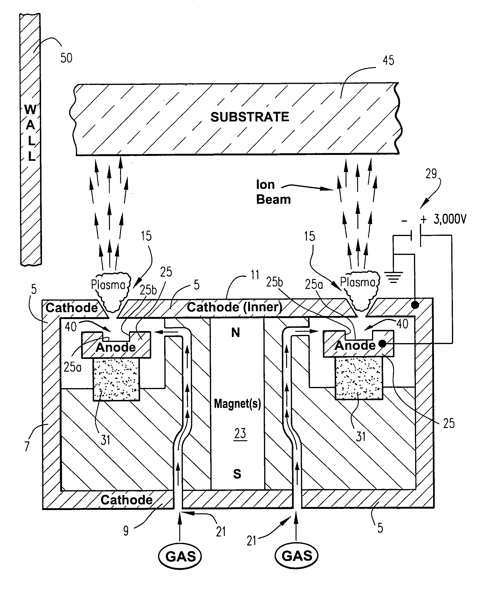 Ion source with recess in electrode