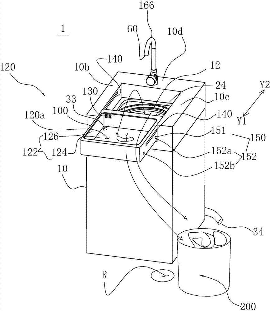 Washing machine with movable auxiliary washing unit