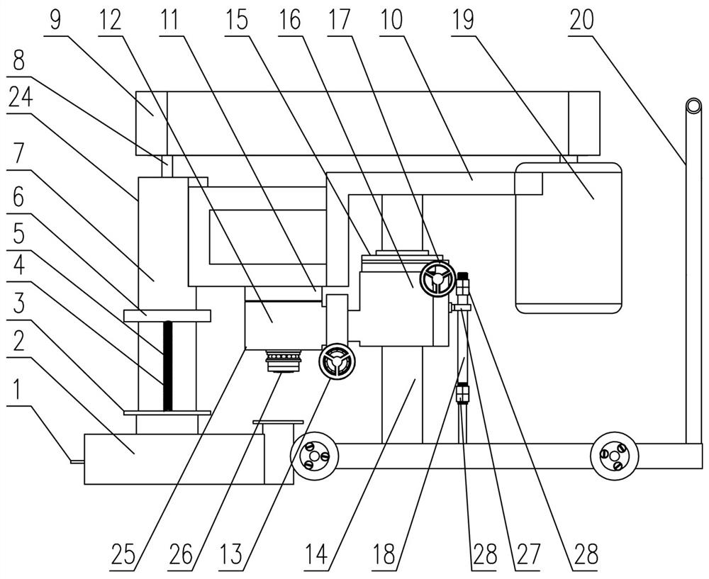 A concrete cutting machine with adjustable cutting angle