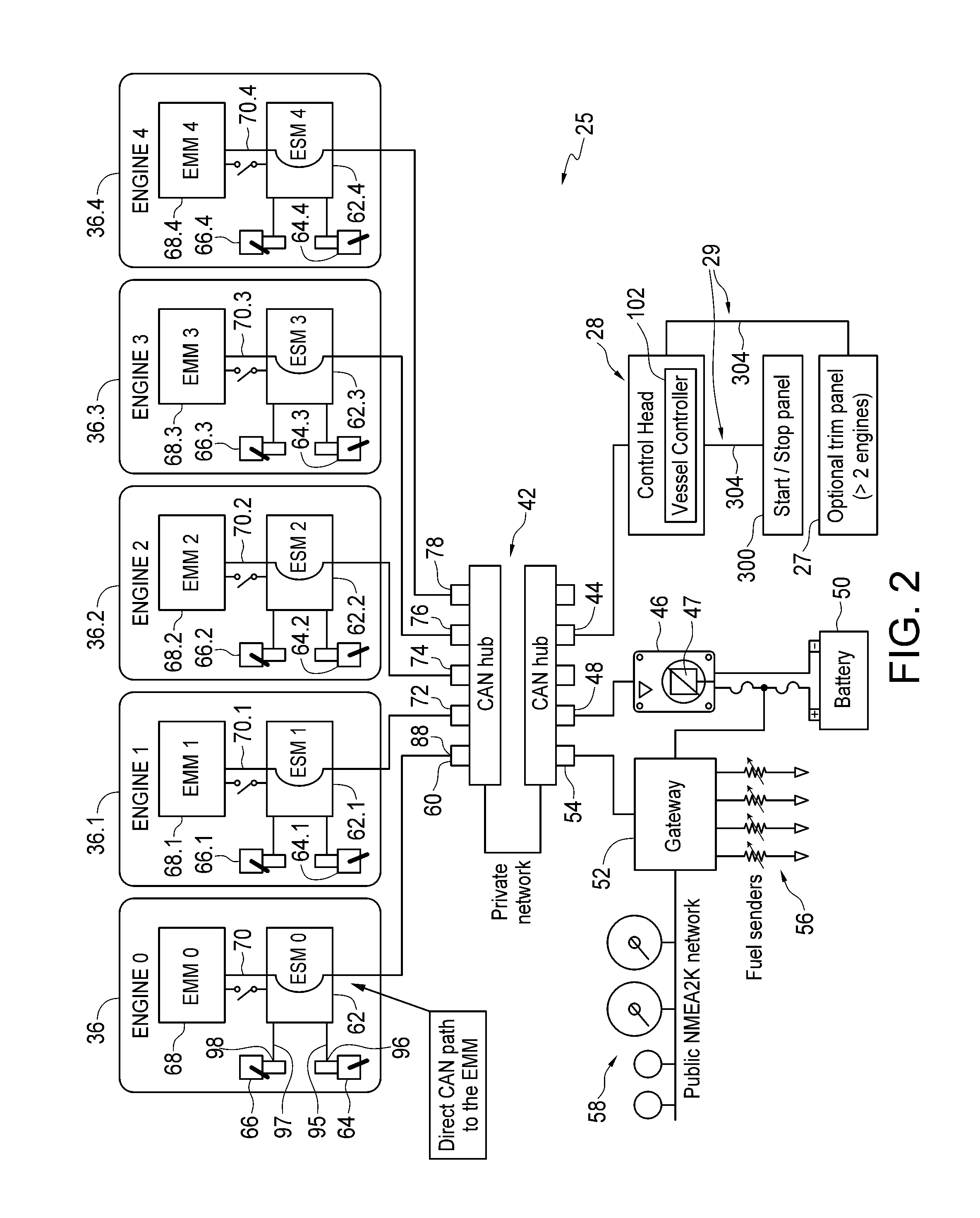 Control system and method for starting and stopping marine engines