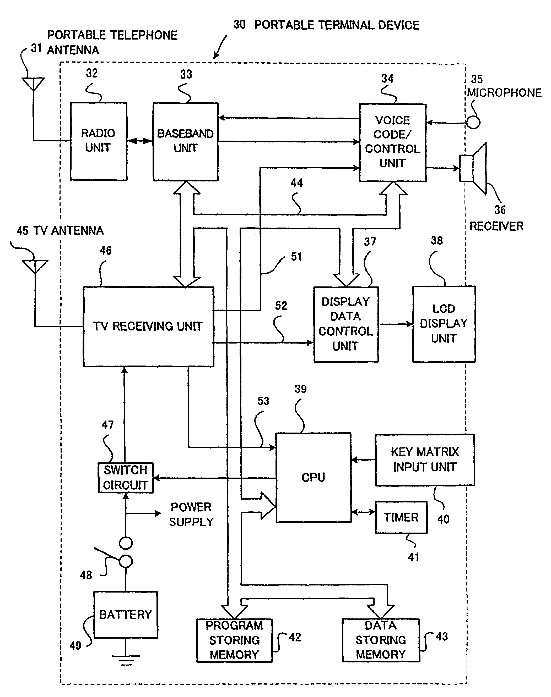 Mobile telephone and image receiving device with reduced power consumption