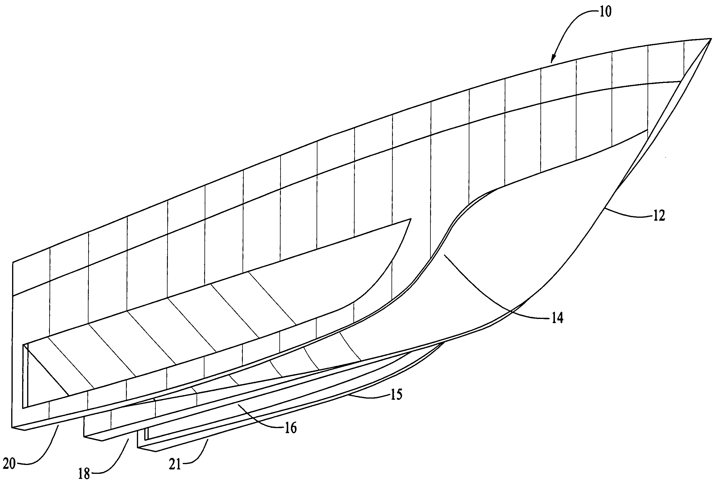 Ported tri-hull boat