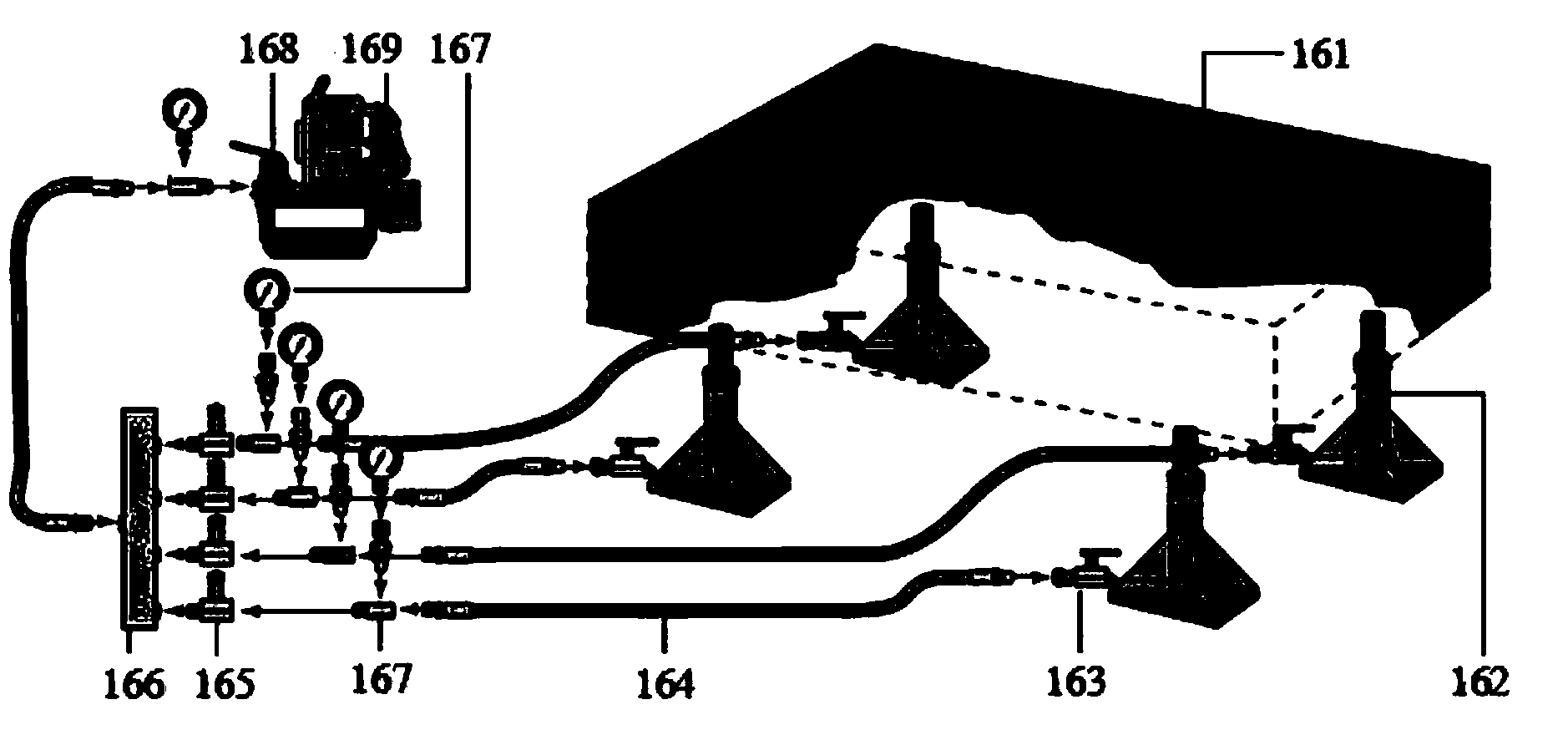 Standard device and measuring method using mass method for detecting high-pressure gas filling flow