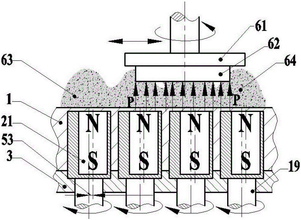 Dynamic magnetic field self-sharpening finishing device for flexible magnetorheological finishing pad and finishing method for dynamic magnetic field self-sharpening finishing device