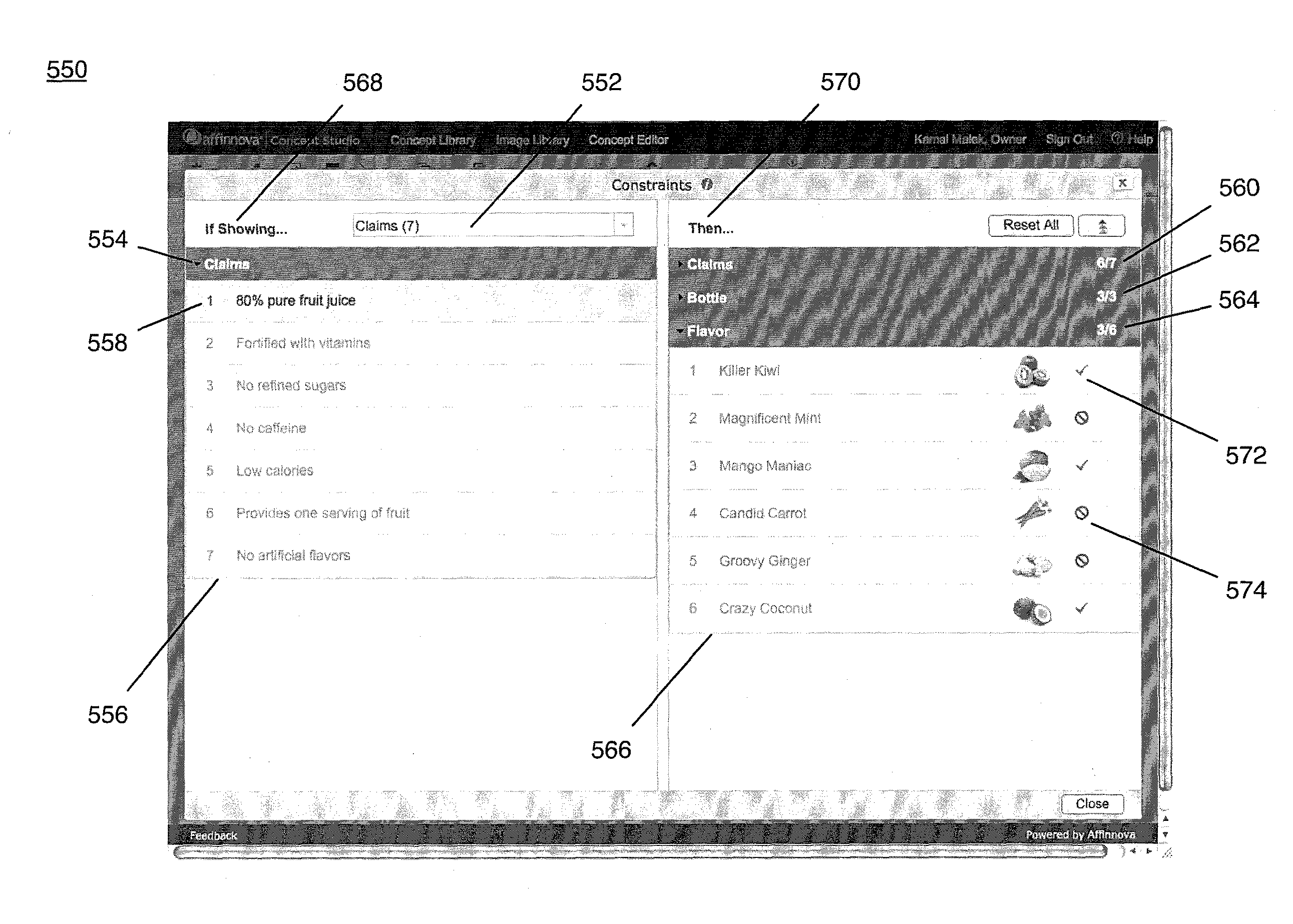 System and method for concept development with content aware text editor