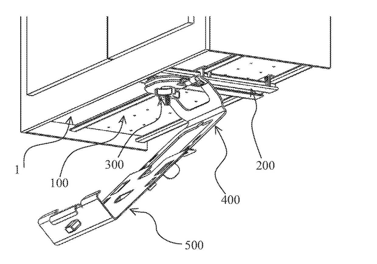 System for mounting, accessing, moving and folding away articles on, under or along a surface