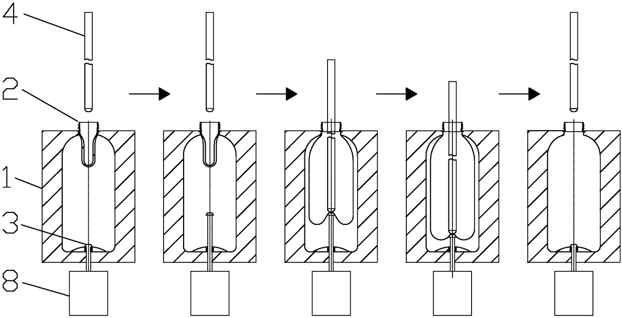 Axial dual-direction positioning and stretching hollow blow molding method