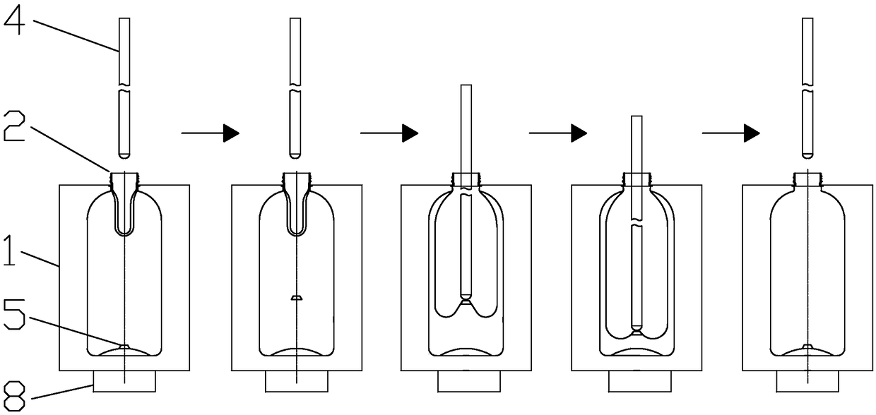 Axial dual-direction positioning and stretching hollow blow molding method