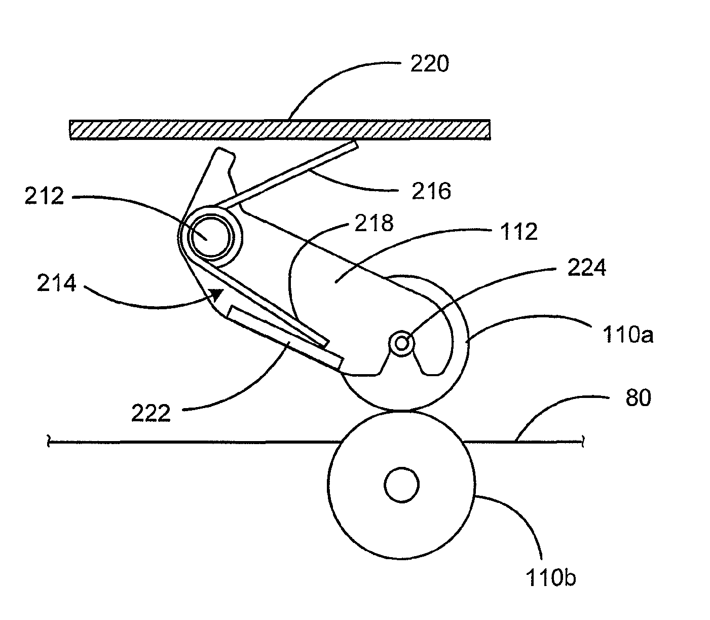 Mailing machine transport system with integral scale for weighing mail pieces where the contact force on the take away rollers is reduced to eliminate oscillations of the weighing platform