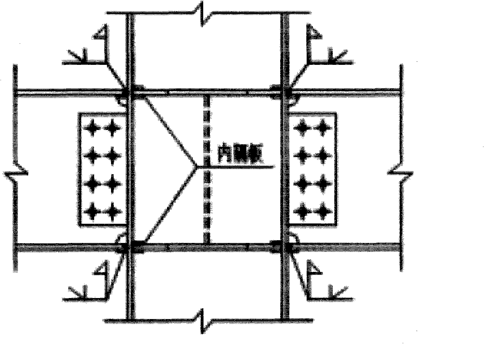 Rectangular pipe column and H-shaped steel beam vertical externally-connected rigidly-connected joint