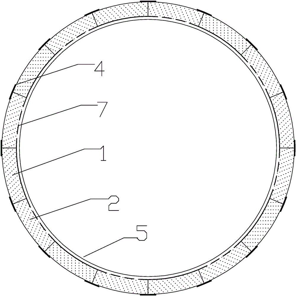 Tire type lining structure between tunnel and shield lining segment and method