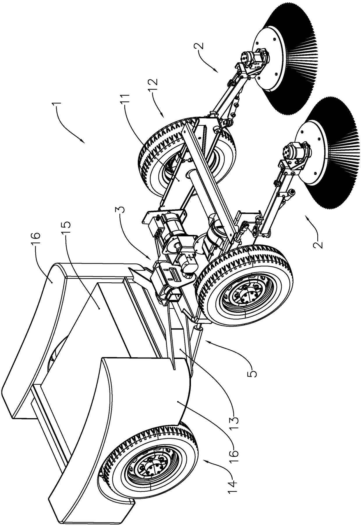 Bearing with graphite copper sleeve, articulated frame and sweeper