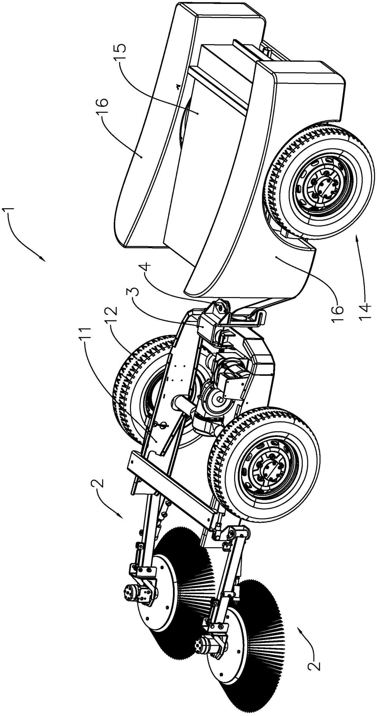 Bearing with graphite copper sleeve, articulated frame and sweeper