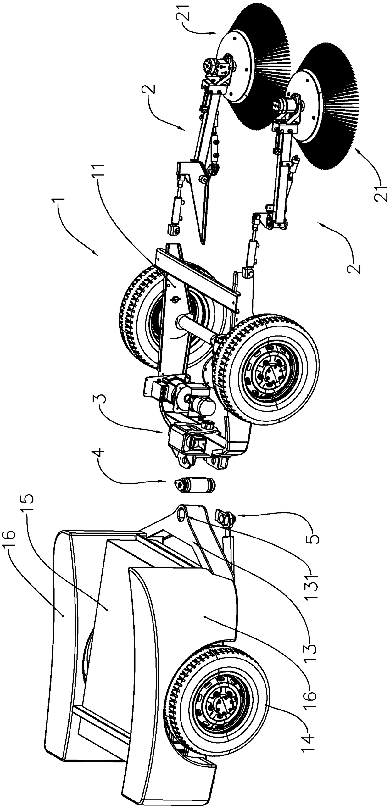 Bearing with graphite copper sleeve, articulated frame and sweeper