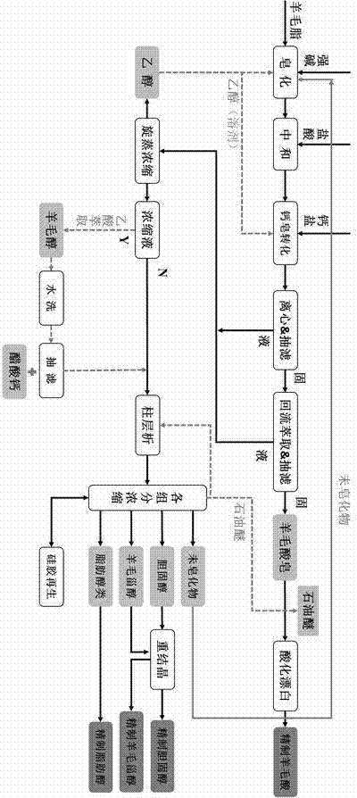 Method for separating and extracting sterol from wool fat