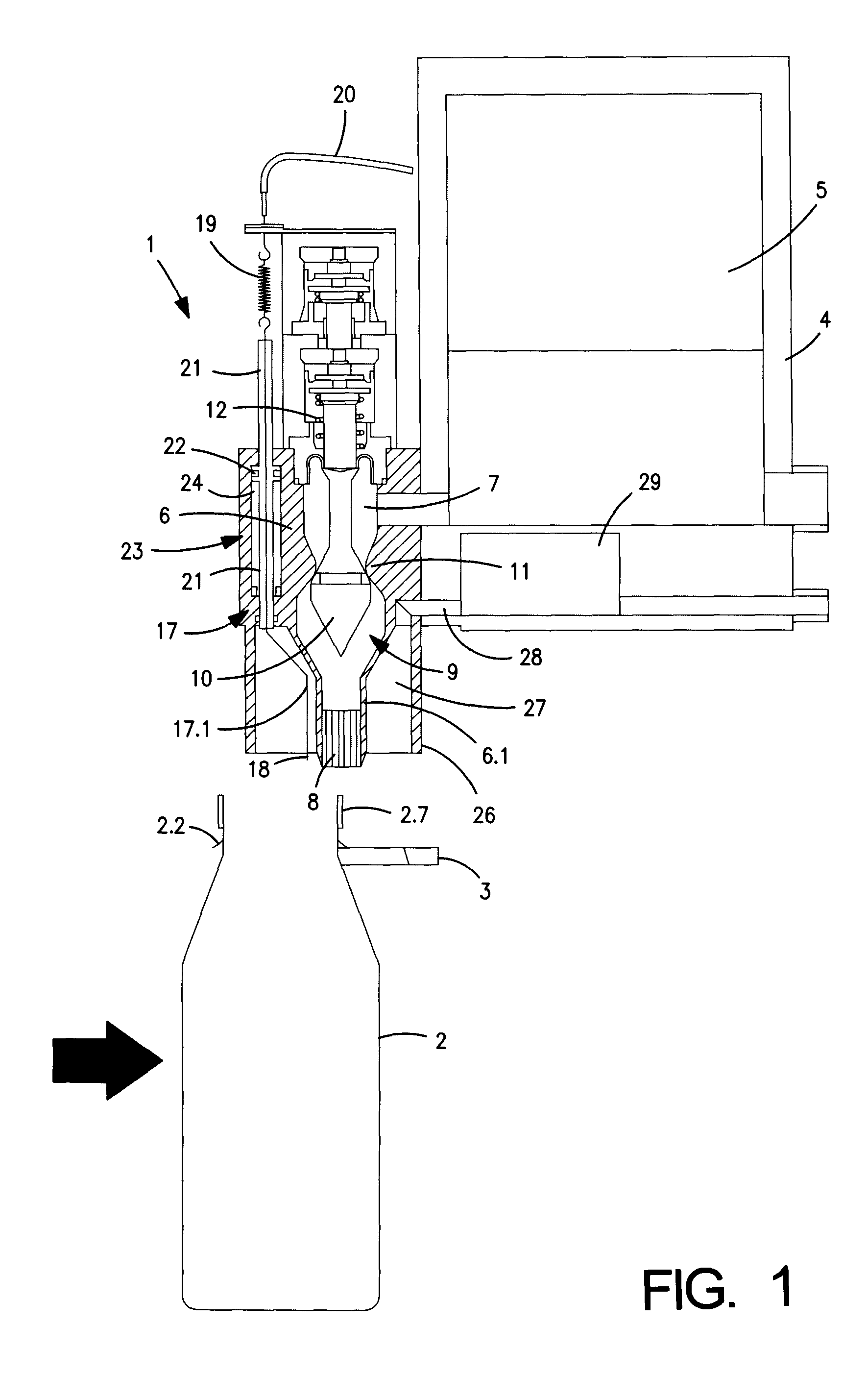 Container filling element for open-filling of containers