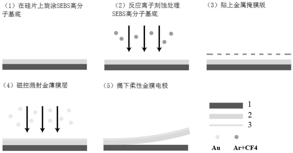 Flexible stretchable gold film electrode based on reactive ion etching and preparation method thereof