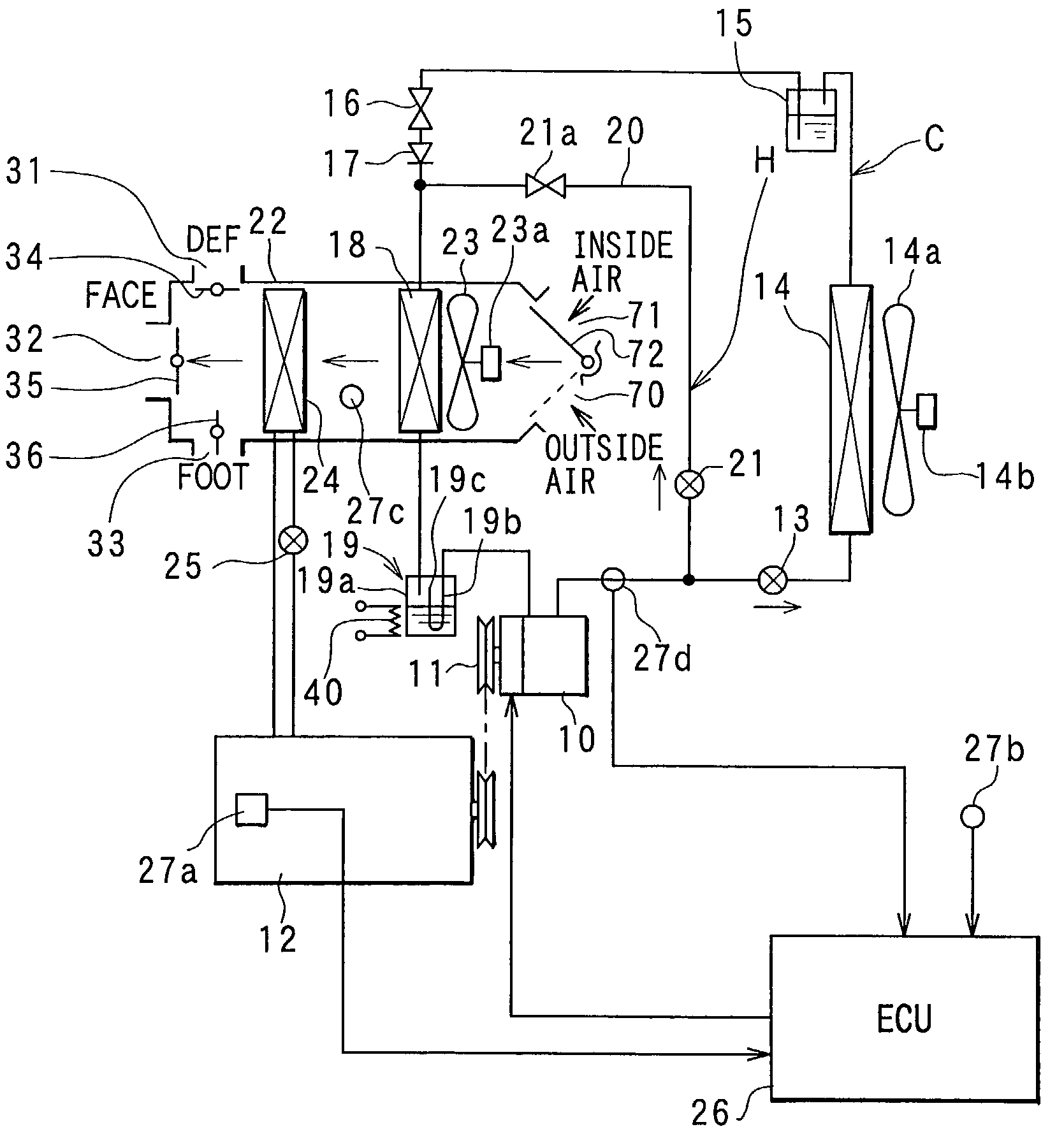 Vehicle air conditioner with hot-gas heater cycle