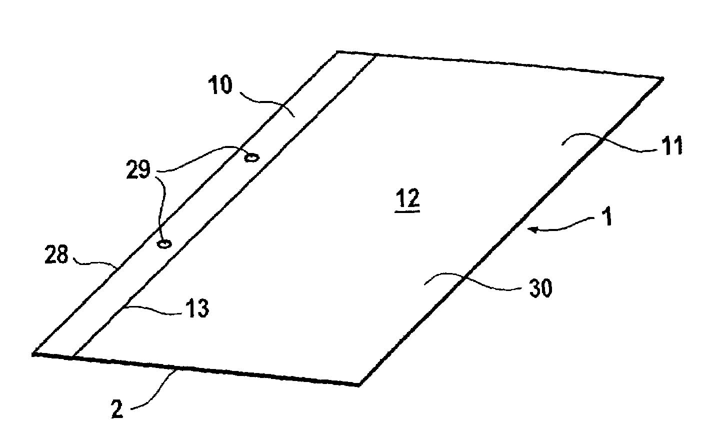 Flat material especially in the form of a sheet or a strip and device for writing on said material