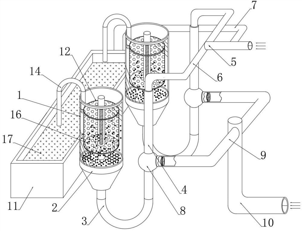 A fluid shear type metal parts surface derusting device