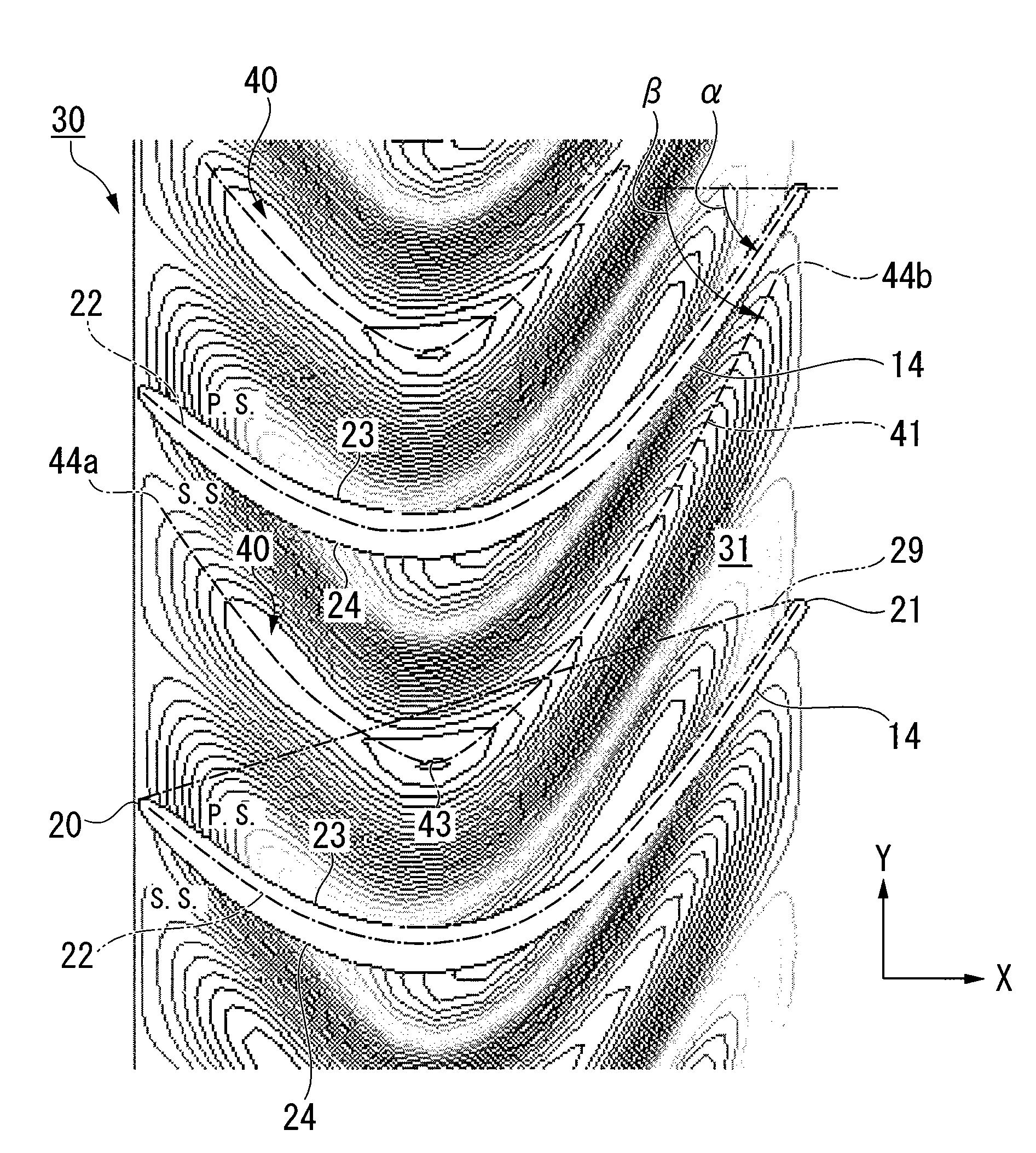 Wall configuration of axial-flow machine, and gas turbine engine