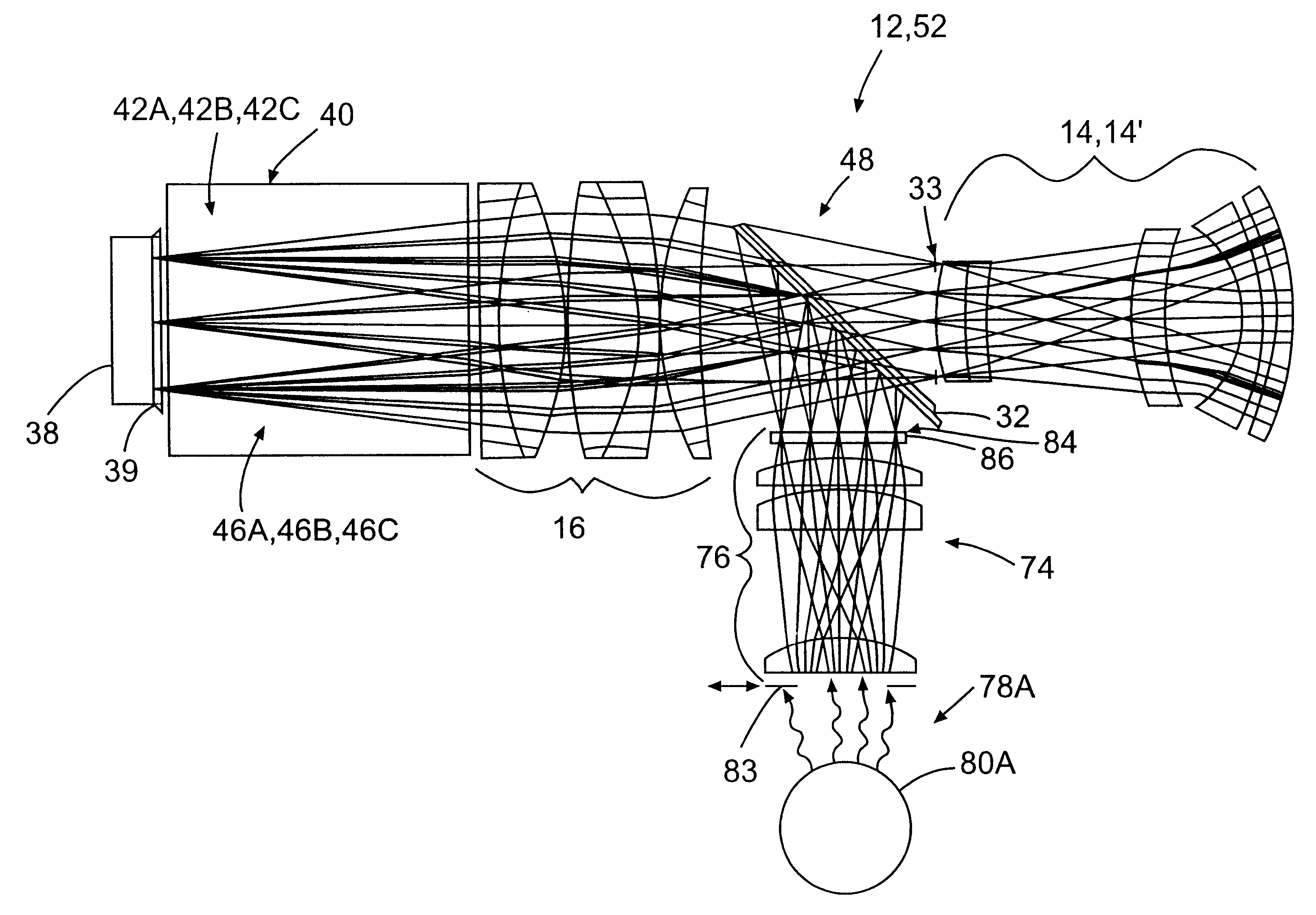 Projection lens and system including a reflecting linear polarizer