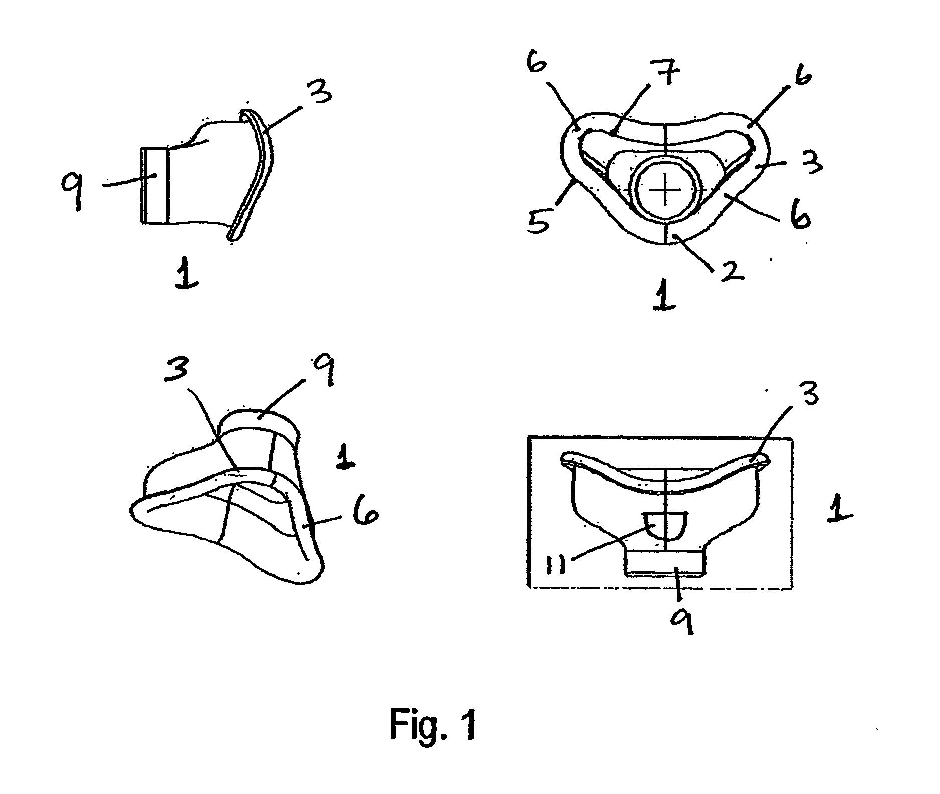 Nasal adapter for the base of the nose