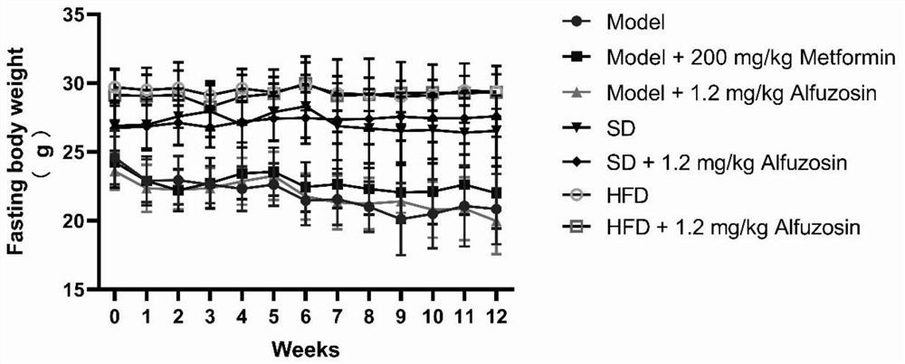 Application of Alfuzosin in preparation of medicine for treating diabetes and complications thereof