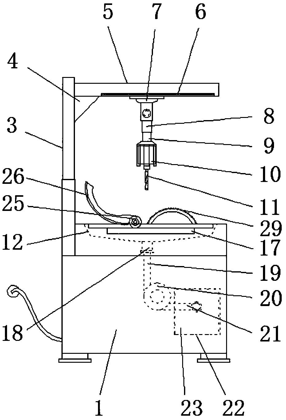 Aluminum panel tea tray producing and machining slotting device with dust collecting effect