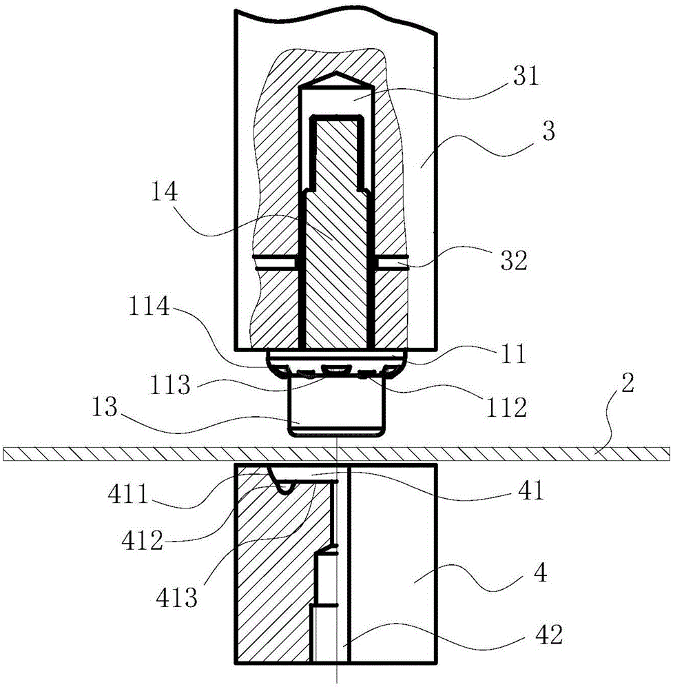 Riveting structure, riveting die, riveting process and air conditioner