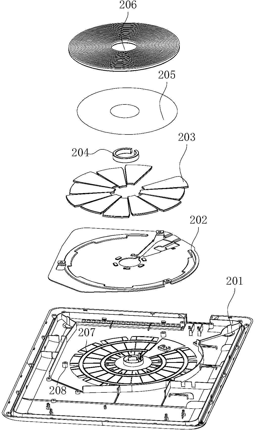 Induction cooker with magnetic stripe arranged at upper side of support