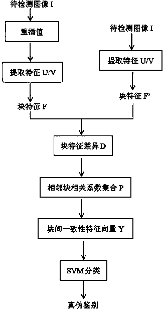 Digital image authenticity identification method based on CFA interpolation characteristic