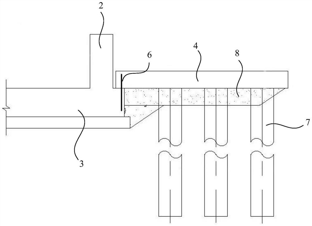 Pipeline side settlement prevention system for soft soil foundation and construction method