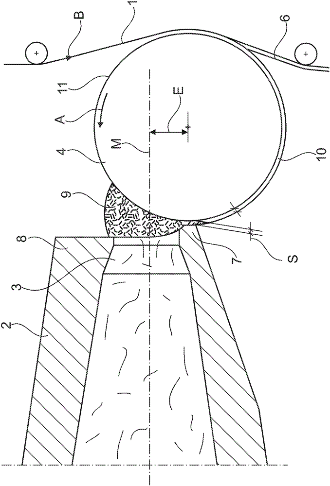 Device for applying a glue track to a wrapping strip of a rod-shaped product of the tobacco processing industry