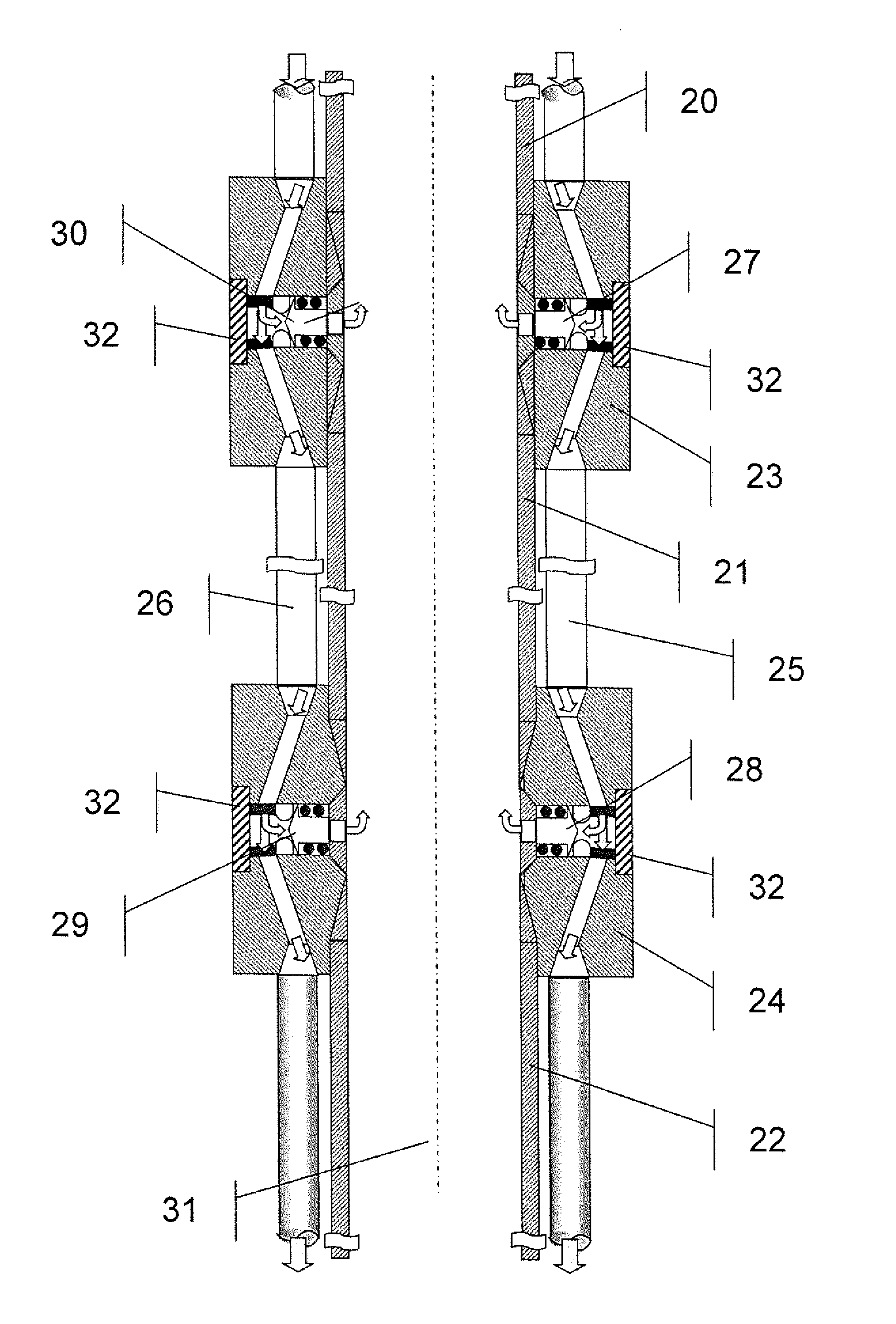 Apparatus for a pipe string of a geological drill hole, pipe string, method for operating a geological drilling gear and method for producing a pipe string for a geological drill hole