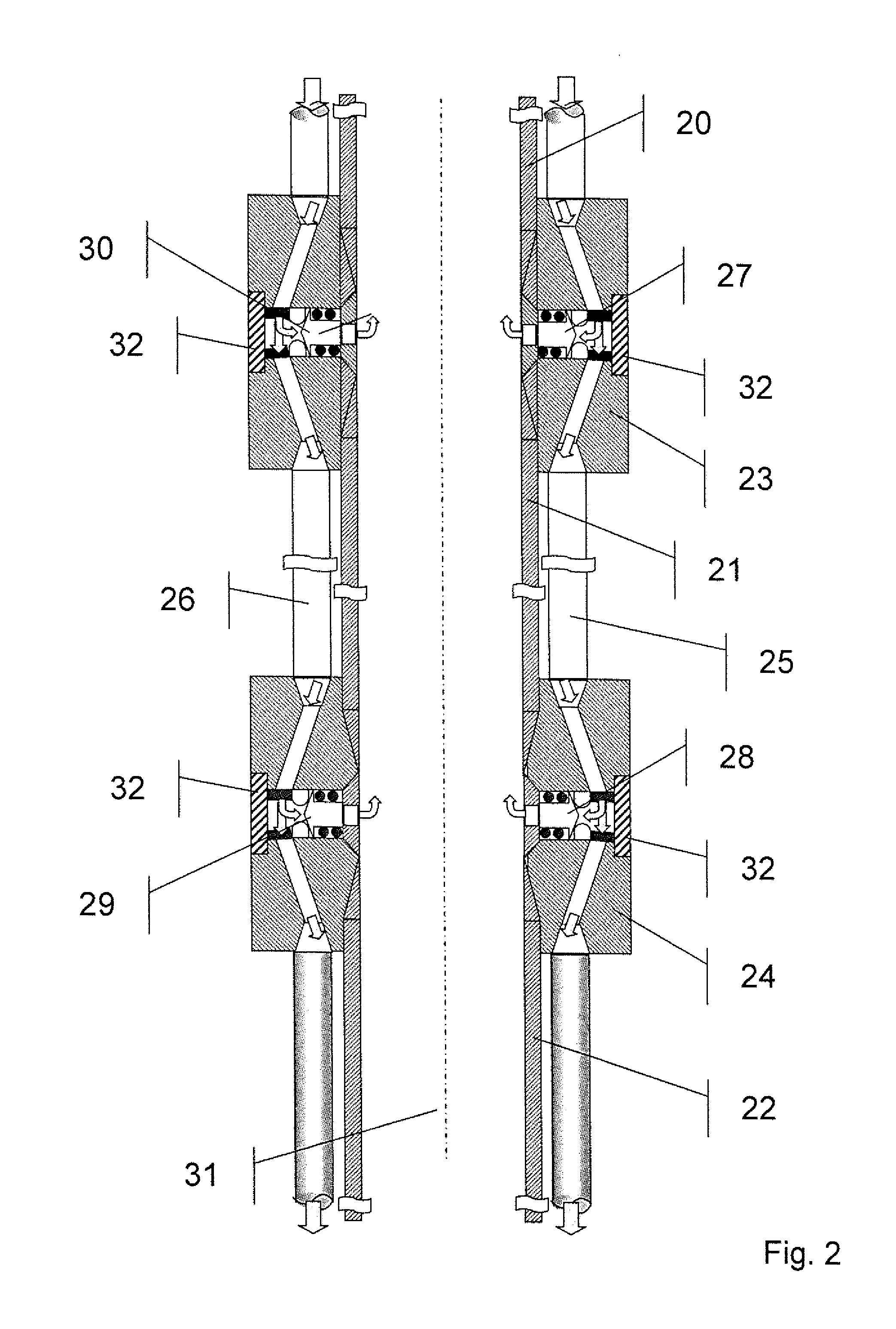 Apparatus for a pipe string of a geological drill hole, pipe string, method for operating a geological drilling gear and method for producing a pipe string for a geological drill hole