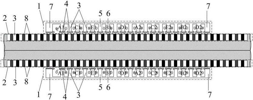 Low-loss half-closed trough type fault-tolerant permanent magnet cylinder linear motor and machining method thereof