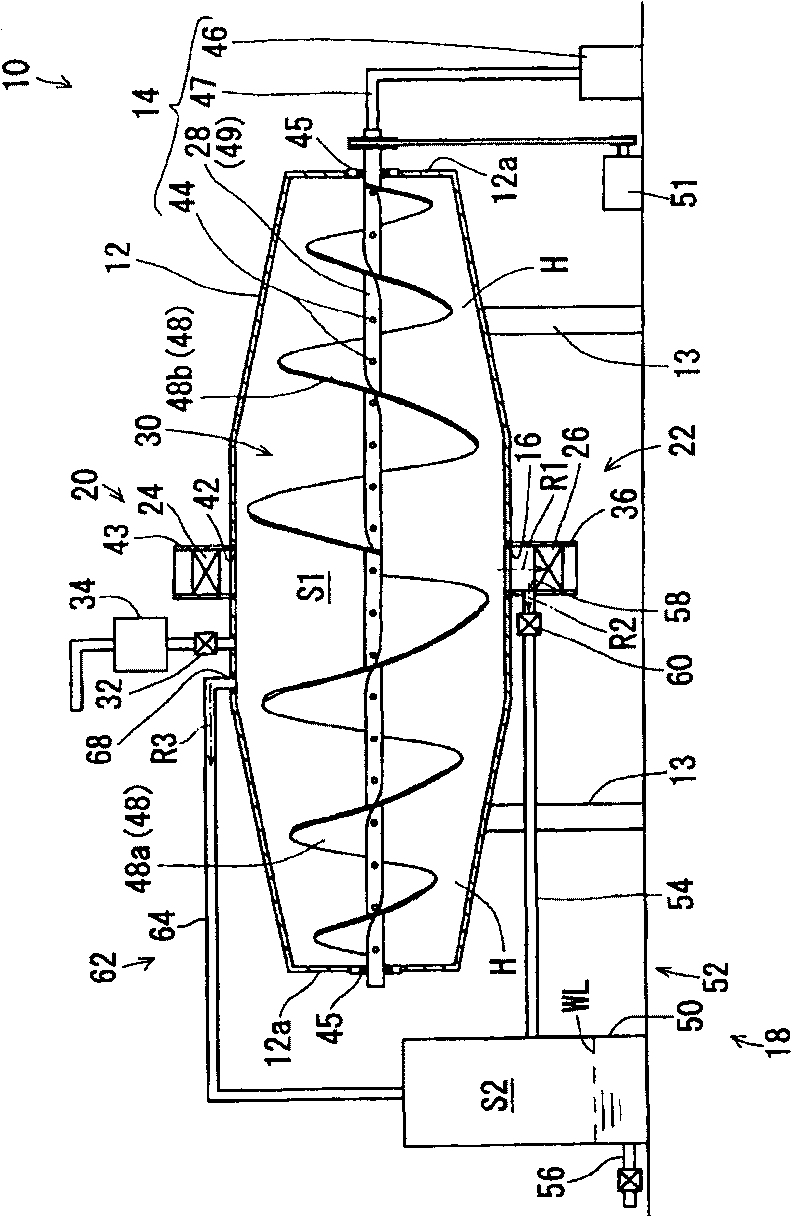 Apparatus for treatment of organic waste material and method for separating and recovering liquid material