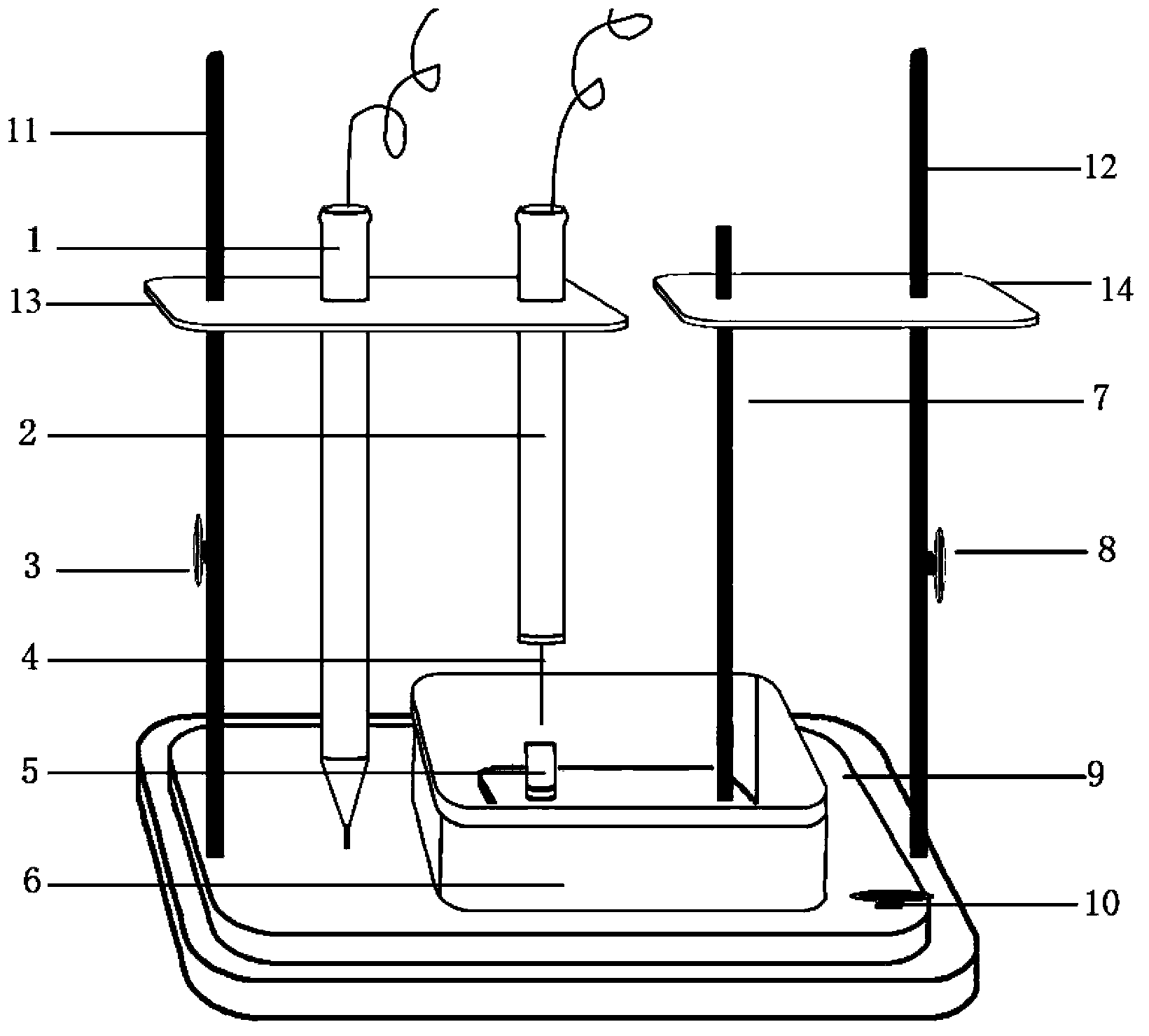 Researching device and researching method of corrosion electrochemistry behavior in splashing zone