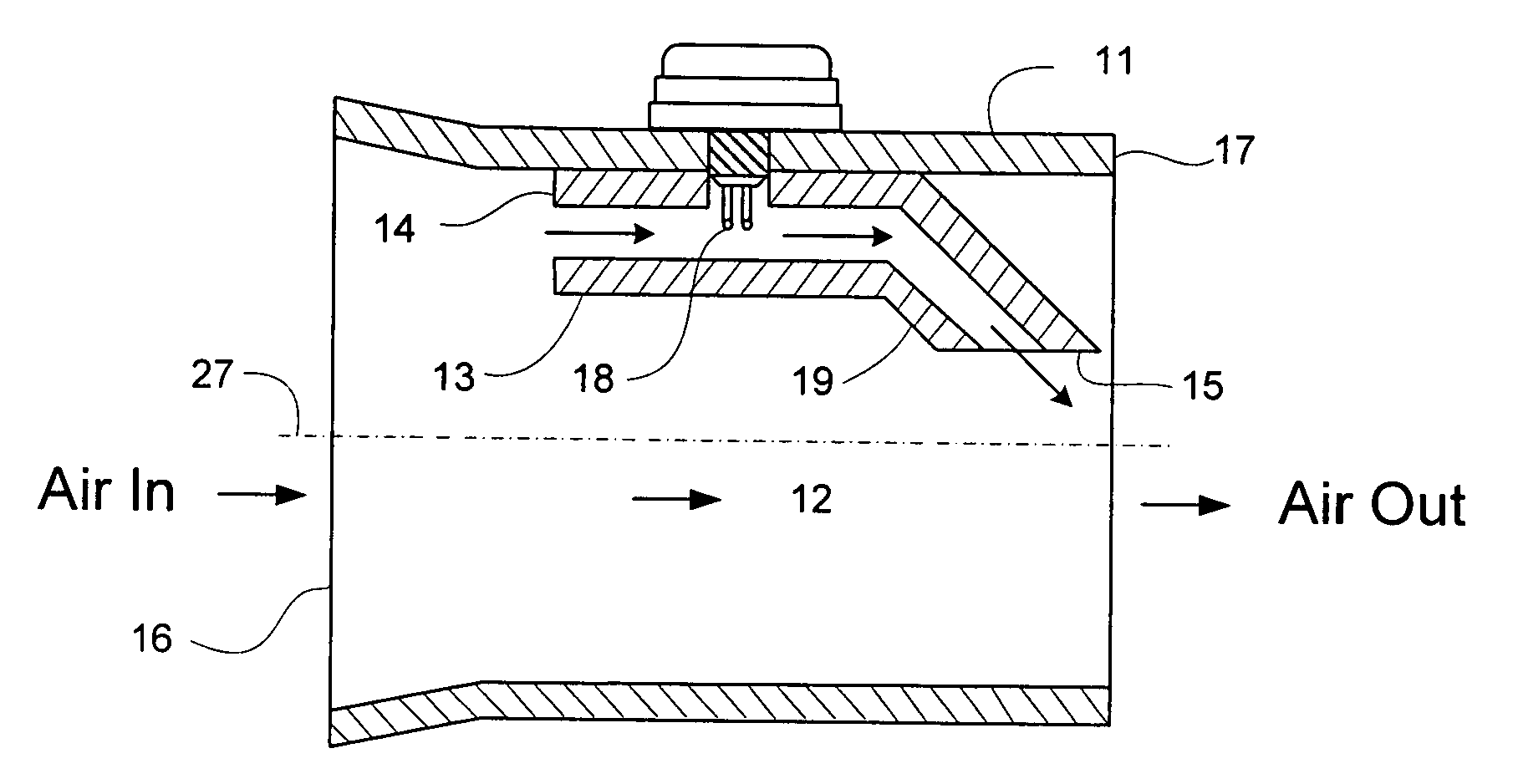 Mass air flow housing for mass air flow sensor